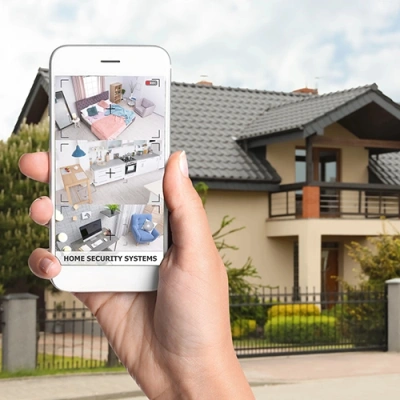 Decatur vivint phone display of cctv live feed in front of a house
